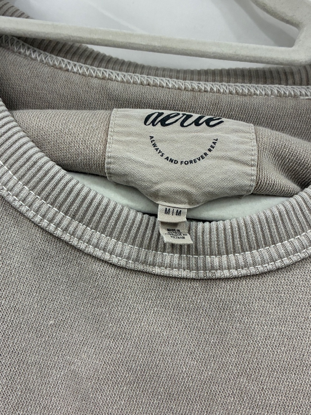 Aerie Oversized Sweatshirt Taupe Neutral Pullover Side Rib Detail Size M
